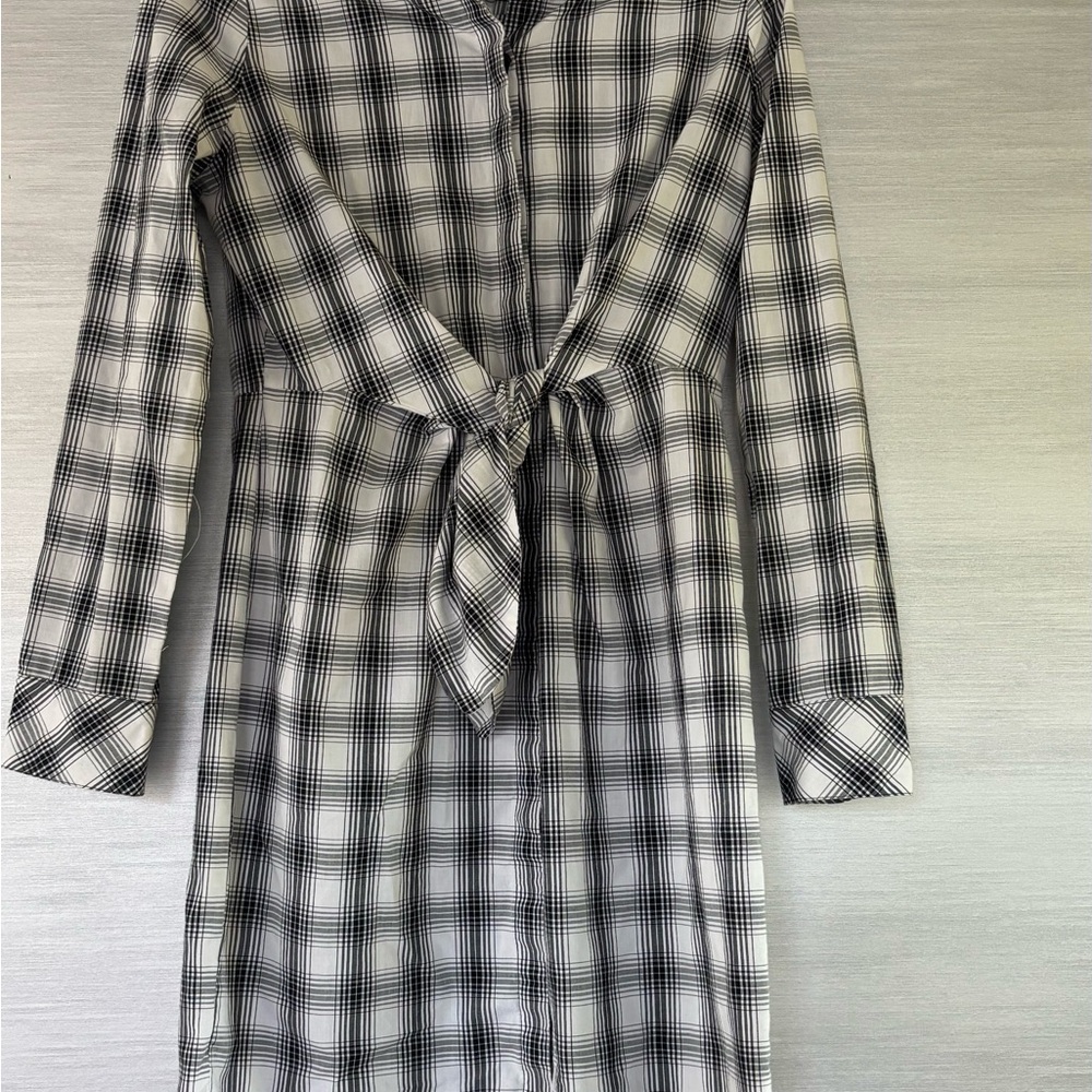 Calvin Klein Black and White Plaid Tie-Front Shirt Dress